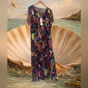 NEW Johnny Was Los Angeles Black Multicolor Floral & Abstract Maxi Dress Sz Lrg